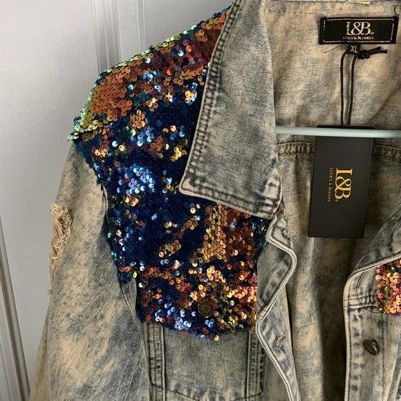 L&B Multicolor Sequin Jean Jacket - Picture 3 of 6